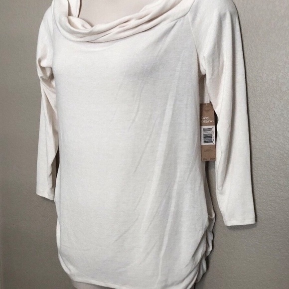 Rachel Roy Women's Soft Stretch-Knit Ruched Ivory Off The Shoulder Top Plus 1X - Picture 8 of 14